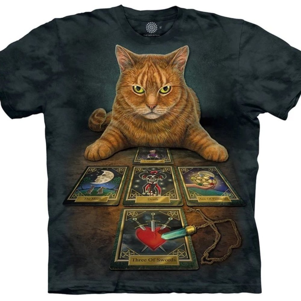 Cat The Reader Magic Tarot Card Fantasy Kittens Cute Cats Mountain T-Shirt S-3X